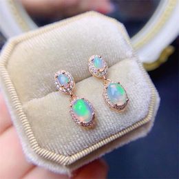 Dangle Earrings Natural Opal In 925 Sterling Silver With Sparkling Fire Pink For Women