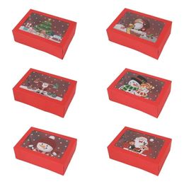 Gift Wrap 6PCS Treat boxes For Donuts Cupcake Candy Gift Giving Holiday Baking Box Christmas Paper Red cookie Boxes 231205