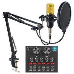 Microphones BM800 Professional Condenser Microphone Kits V8 Sound Card Karaoke with Stand USB MIC Live Streaming 231204
