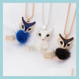 Pendant Necklaces Rhinestone Necklace Pendant Accessories Candy Colour Fur Fox Long Sweater Drop Delivery Jewellery Necklaces Pendants Dhigk