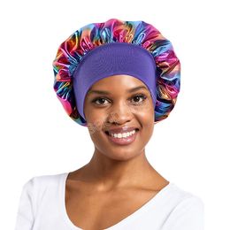 New Women's Laser Satin Bonnet Night Sleep Hat Elastic Wide Band Salon Hair Loss Cover Head Wrap Chemo Caps Styling Nightcap