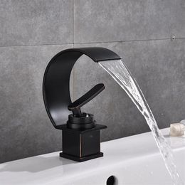 Basin Faucets Modern Black Bronze Bathroom Faucet Waterfall faucets Single Hole Cold and Water Tap Basin Faucet Mixer Taps239y