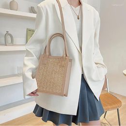 Evening Bags Fashion Women's Straw Bag 2023 Casual Solid Top Handle Brand Shoulder For Women Simple Square Female Crossbody Handbag