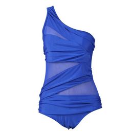 Sexy Women's One Piece Monokini Bikini Push-up Swimsuit Bathing Suit Swimwear One-shoulder Mesh Patchwork Swimwear224P