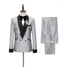 Men's Suits 2023 Brand Mens Wedding Suit Set Slim Fit Dinner Prom Grooms Dress Tuxedo Custom Grey Business Blazer Trendy Man Jacket Pants
