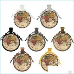 Pendant Necklaces Ancient World Map Necklace Handmade Explorer Pirate Treasure Expedition Glass Drop Delivery Jewelry Pendants Dh8Ra