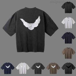 Mens T-shirts Designer Kanyes Classic Wests Shirt Three Party Joint Peace Dove Printed Washing Water Short Sleeves High Street Mens and Womens Tees