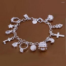 Link Bracelets Valentine Gift Charm 925 Silver Colour Jewellery Fashion Cute Women Lady Wedding Charms