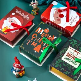 Gift Wrap 4Pcs Book Shape Merry Christmas Candy Boxes Bags Christmas Santa Claus Gift Box Navidad Natal Noel Party Decoration 231205