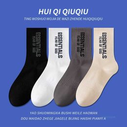 Men's Socks Hosiery New Product Network Red Tide Street Ess Letter Medium Tube Men's and Women's Pure Cotton Breathable Trendy Basketball Socks Txfl