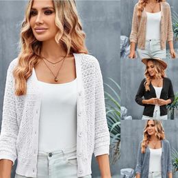Women's Jackets Fashion Thin Womens Casual Knit Cardigan 3/4 Sleeve Coat For Office Lady