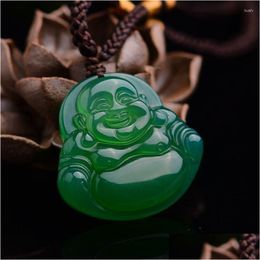 Pendant Necklaces Pendant Necklaces Joursneige Green Colour Chalcedony Laughing Buddha Lucky Fine Carving Necklace Drop Delivery Jewelr Dht31