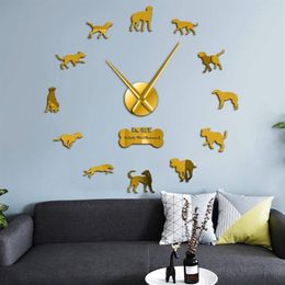 Wall Clocks Irish Wolfhound Dog Giant DIY Clock Pet Animal Frameless 3D Watch Mirror Stickers2251