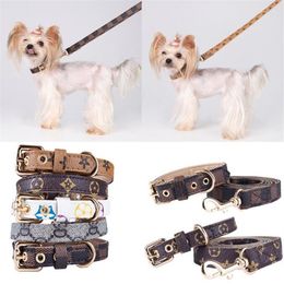 5styles Adjustable PU Leather Pet Collars Fashion Letters Print Old Flowers Leashes for Cat Dog Necklace Durable Neck Decoration A232N