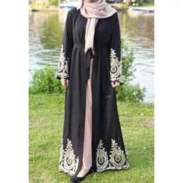 Ethnic Clothing Fashion Patchwork Open Robes Casual Dubai Abaya Muslim Dress Slim-fit Abayas For Women Lace-up Long Sleeve Cardigan