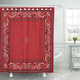 Shower Curtains Black Border Red Bandana Colorful Paisley Bandanna Waterproof Polyester Fabric 72 X Inches With Hooks347M