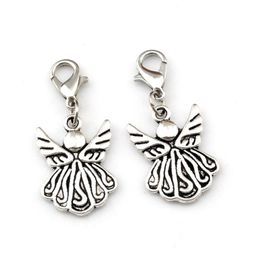 100pcs Antique Silver Angel Wing Lobster Clasps Charm Pendants For Jewelry Making Bracelet Necklace DIY Accessories 15x35 5mm A-492623