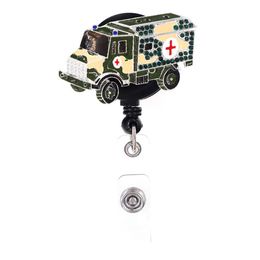 Cute Key Rings Green Car Bus Rhinestone Retractable Medical ID Badge Holder Yoyo Pull Reel Doctors ID Name Card for Gift221t