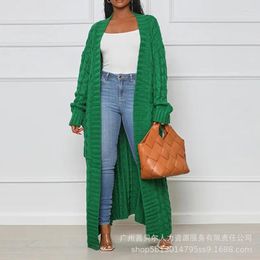 Women's Knits Open Front Cable Knit Longline Cardigan Women Long Sleeve Loose Fashion Casual Knitwear Solid Colour