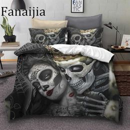 Fanaijia Sugar skull Bedding Sets king beauty kiss Duvet Cover Bed Set Bohemian Print Black Bedclothes queen size bedline 2106152538