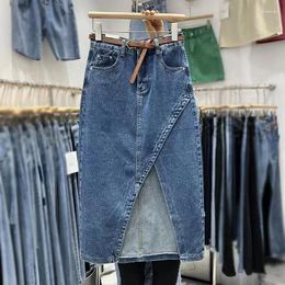 Skirts Denim Skirt Women's Summer 2023 High-waisted Mid-length Slit A-line Straight Solid Casual Cotton Mid-Calf