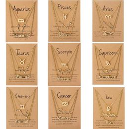 Pendant Necklaces 3Pcs Set Cardboard Star Zodiac Sign 12 Constellation Charm Gold Color Necklace Aries Cancer Leo Scorpio JewelryP318b