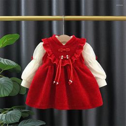 Clothing Sets Girls Suit Kis Dress And Bottoming Tshirt Year Clothes Plus Velvet Two Piece Set Children's Wholesale