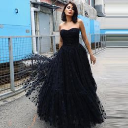 Party Dresses Strapless Black Dress Long Prom Women's A-line Evening Layered Tulle Ball Gown With Dot Ever Pretty