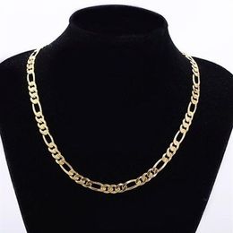 Mens 24k Real Yellow Solid Gold GF 8mm Italian Figaro Link Chain Necklace 24 Inches237u