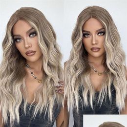 Lace Wigs Ombre Dark Brown Blonde Long Wavy Synthetic Front For Women Part Cosplay Heat Resistant Hair 230303 Drop Delivery Products Dhfb9