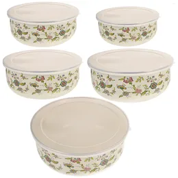 Dinnerware Sets 5 Pcs Enamel Bowl Bowls With Lids Mixing For Kitchen Salad Storage Large Container Set Serving