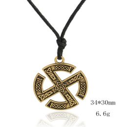 Vintage Viking Style Necklace Rune Wheel Symbol Amulet Necklace Alloy Adjustable Rope Necklace293V