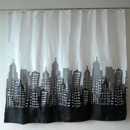 Shower Curtains Scenery Building Bathroom Fabric Black Polyester Rideau De Douche2004