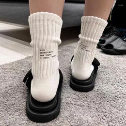 Women Socks Vintage Letter Medium Tube Man Japanese Solid Thickened Sports Towel Bottom Couple Knitted