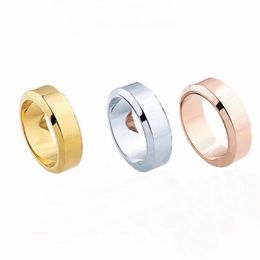 Europe America Style Ring Men Lady Women Titanium steel Engraved V Initials Double Bevelled Edge Lovers Rings Size US6-US11218P