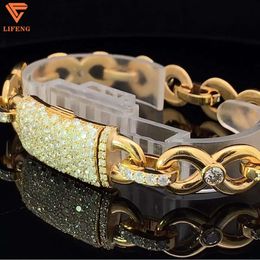 Fashion Jewellery Hip Hop Iced Out Yellow and Rose Gold Moissanite Clasp 925 Sterling Sliver Cuban Chain Bracelet