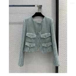 Women's Jackets 2023 Spring/Summer Mint Green Four Pocket Soft Tweed Celebrity Coat Versatile Slim Top