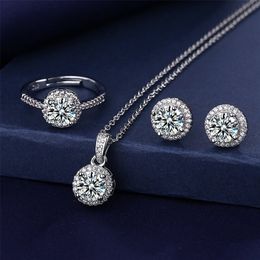 Wedding Jewellery Sets Solitaire Lab Diamond Jewellery set 925 Sterling Silver Party Wedding Rings Earrings Necklace For Women Bridal Jewellery 231204