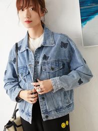 Women's Jackets Butterfly Embroidery Denim Jacket Loose Silhouette Long Sleeve Short Coat European And American Street