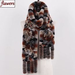 Scarves Arrival Russian Women Real Rex Rabbit Fur Scarves Ladies Winter Natural Rex Rabbit Fur Scarves Knit Tassel Real Fur Shawls 231204