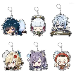 Keychains Genshin Impact Key Chain Acrylic Kawii Kaeya Cute Figure Ayaka Keqing Figurine Ayato Bag Pendant Custom Double Coated