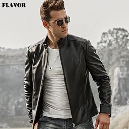 Men's Jackets Flavour Men's Real Leather Jacket Men Motorcycle Lambskin Slime Fit Genuine Leather Coat with Standing Collar 231204