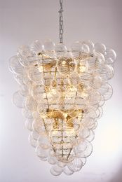 Longree Nordic Bubble Ball Swirled Glass Chandelier, Gild Gold and Clear Blown Glass Large Pendant Light Fixture for Bedroom Study Restaurant