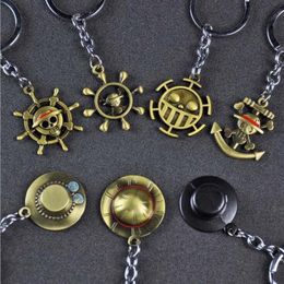 10pcs Lot Fashion Jewellery Keychain One Piece Monkey D Luffy Straw Hat Rudder Skull Pendant Key Chains For Fans Party Gift2904