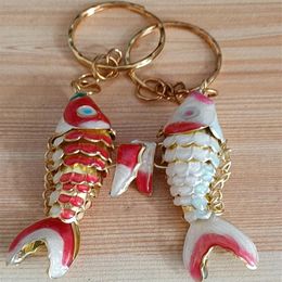 6cm Swing Lifelike Enamel Koi Fish Keychain Keyring Cute Cloisonne Carp Fish Key chain Pendant Charms Women Kids Gifts with box336a