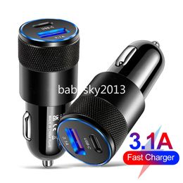 Dual Port PD USB C Type C Car Charger Auto Power Adapters 3.1A Chargers For iPhone 14 13 12 11 15 Pro Max Samsung Xiaomi Huawei Android B1