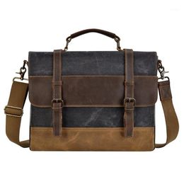 IMIDO Mens Messenger Bag 15 6 Inch Waterproof Canvas Leather Waxed Canvas Briefcase Vintage Leather Computer Laptop Bag Satchel1257o