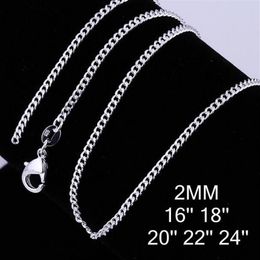 2MM 925 Sterling Silver Curb Chain Necklace Fashion Women Lobster Clasps Chains Jewellery 16 18 20 22 24 26 Inches GA262300v