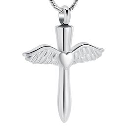 IJD12240 Stainless Steel Angel Wings Heart Cross Cremation Jewellery Pendant for Pet Human Memorial Ash Keepsake Necklace271g