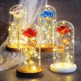 Eternal Valentine Prezent LED LED Piękno i bestia Róża w szklanej kopuły Prezent urodzinowy na Walentynki 1205 '